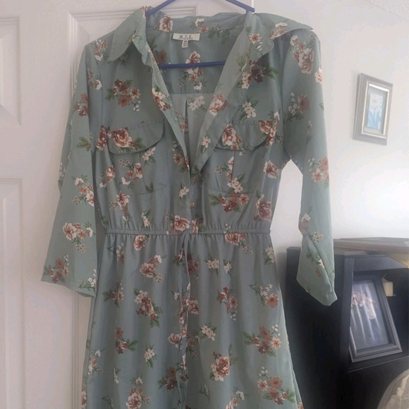 M.P.H. Dresses & Skirts - Floral Long Sleeve Dress in Green and Brown